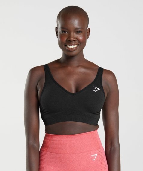 Women's Gymshark Vital Seamless 2.0 V Neck Sports Bra Black | NZ 4PJTDB